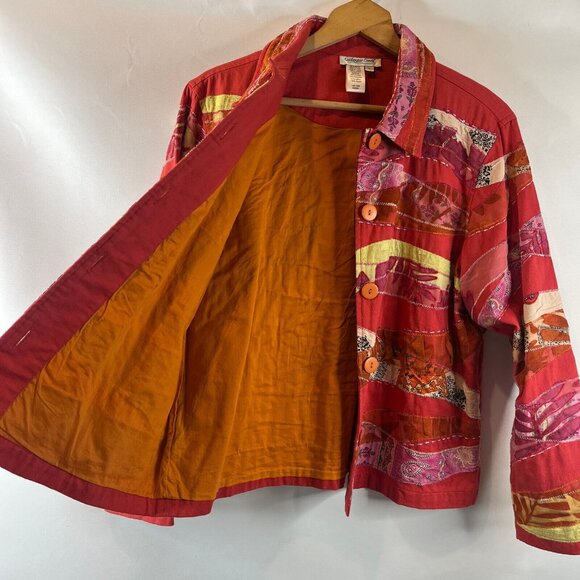 Coldwater Creek Womens Blazer Jacket Size Large Multicolored Button Up Patchwork - Picture 7 of 10